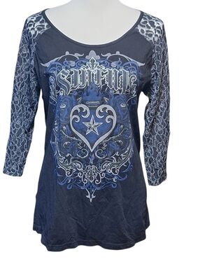 Sinful Affliction Womens XL 90s Y2K Grunge Vintage Top Biker Sheer Lace